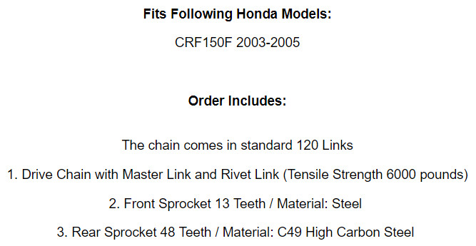Drive Chain & Sprocket Kit for Honda CRF150F 2003 2004 2005
