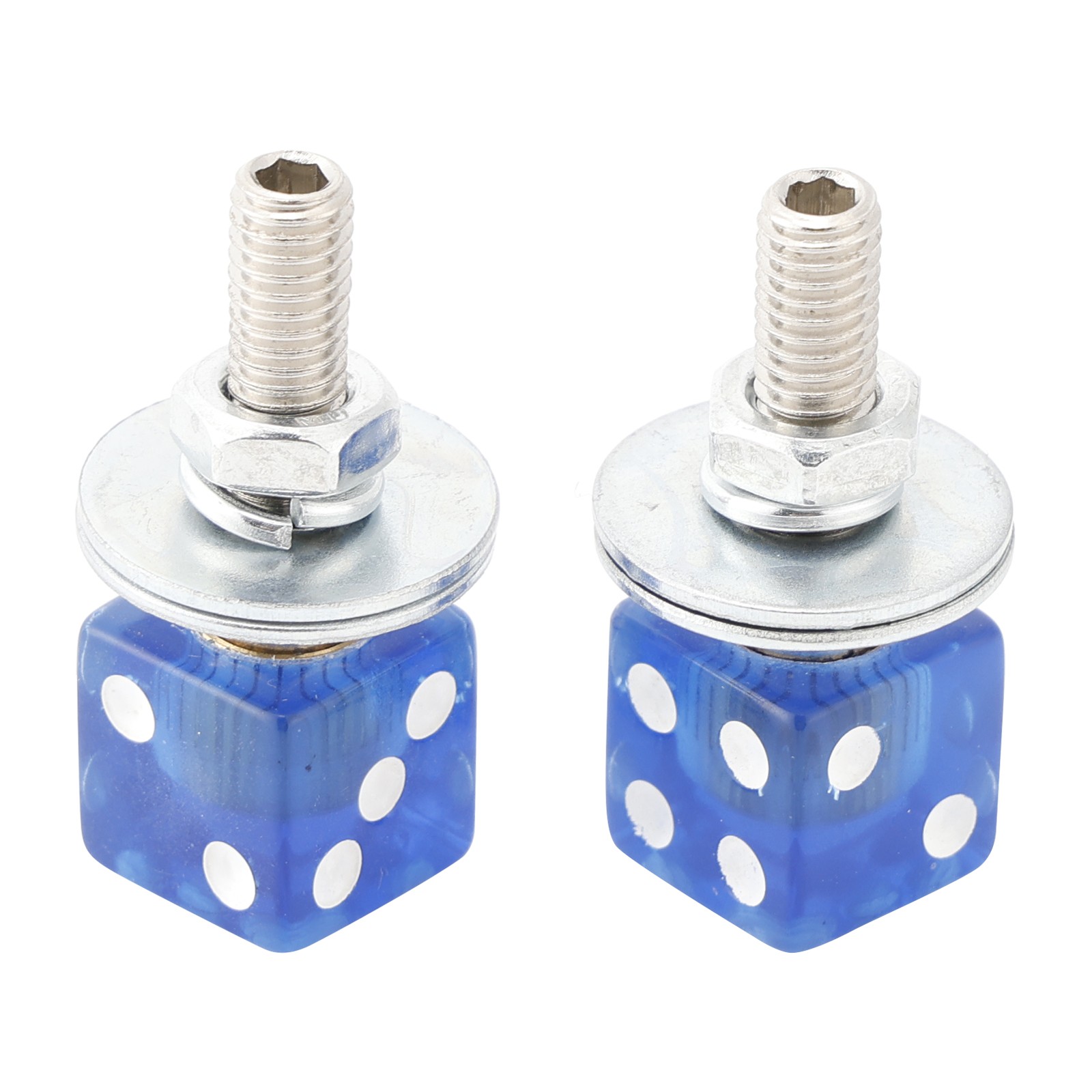 2x Motorcycle Bike Plastic Blue Dice License Plate Bolt On Screw On Frame Nut