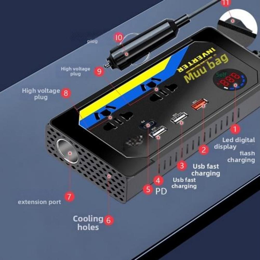 12V 24V DC Car Inverter 200W to 110V 220V AC with 3 USB Ports for Fast Charging