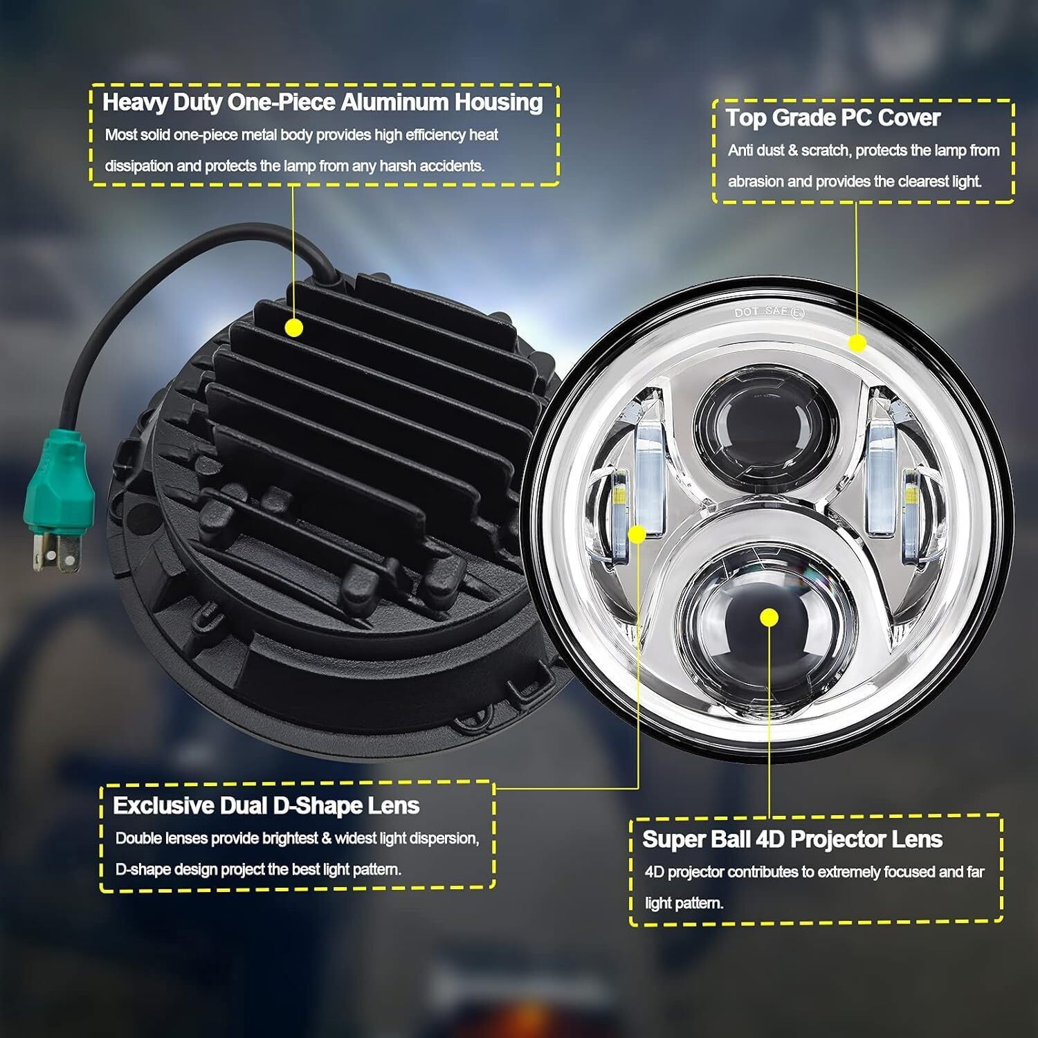 7″ 6000K LED Headlight Hi/Lo + 4.5” 80W Fog Light Combo for Harley Davidson