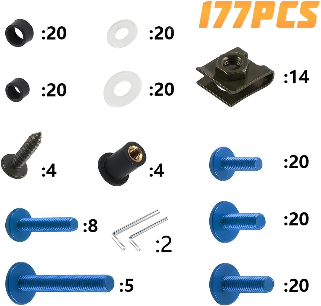 177 Pcs Motorcycle Fairing Bolt Kit, Colorful Fasteners Bolts Nut Clips Set, …