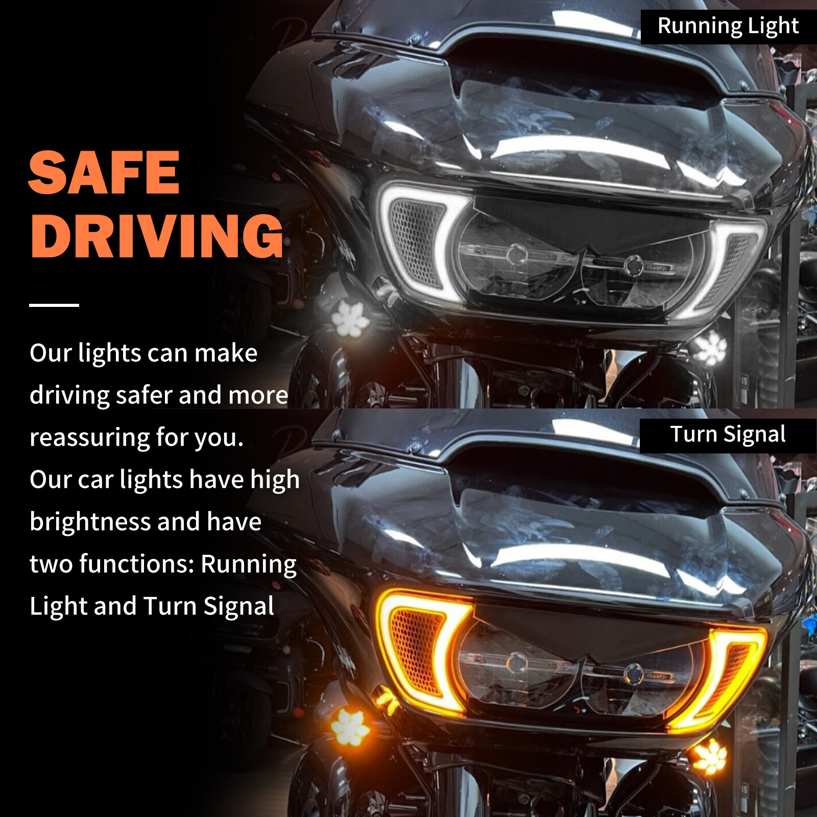 Headlight Vent Accent LED Turn Signal Light Clear Lens For Harley Road Glide 15+