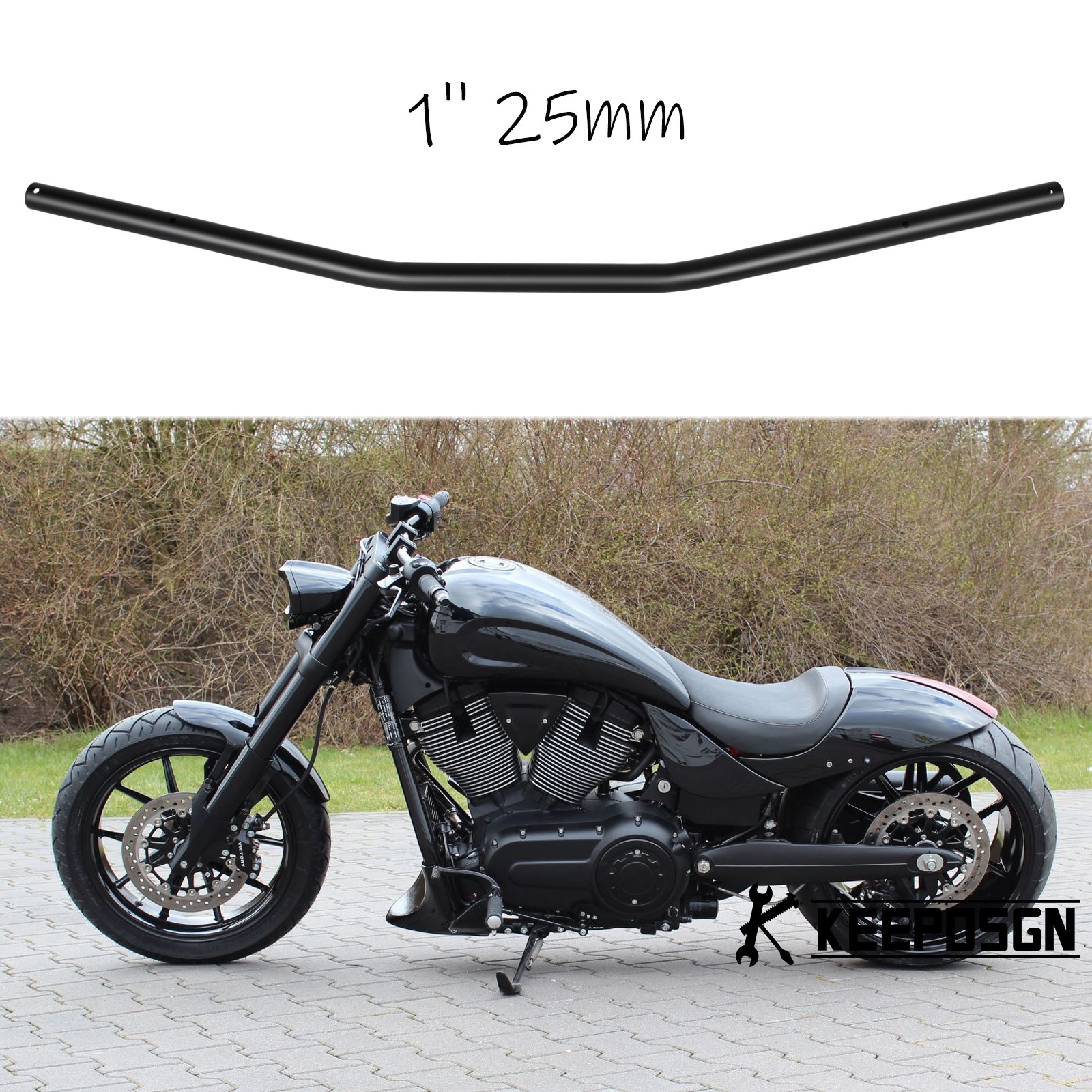 Motorcycle 1″ 25mm Handlebar Low Rise Drag Bar Black For Victory Hammer Bobber