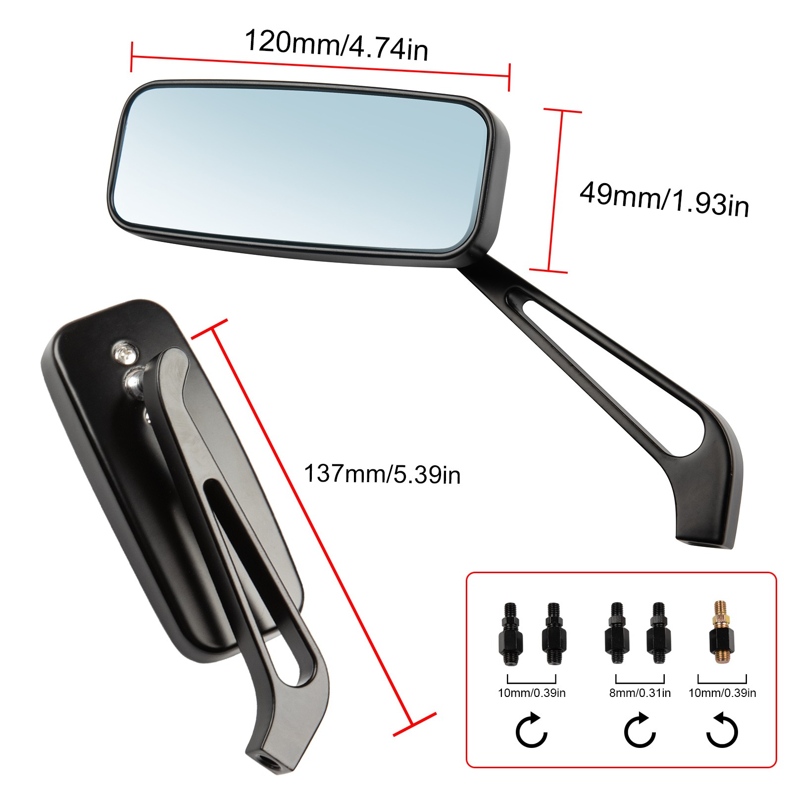 Rectangle Motorcycle Rear View Side Mirrors Compatible For Honda GROM MSX125