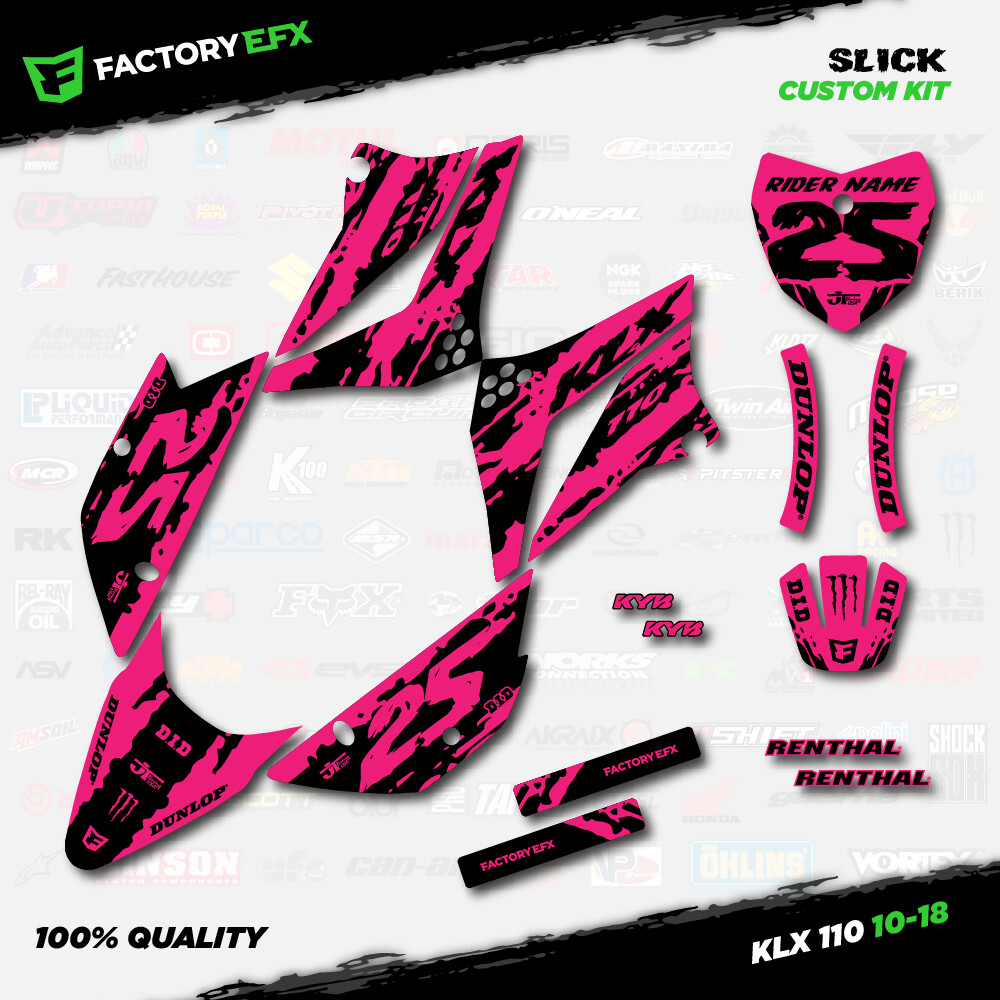 Black & Pink Slick Racing Graphics Kit fits Kawasaki 10-24 Klx110 KLX 110 Decal