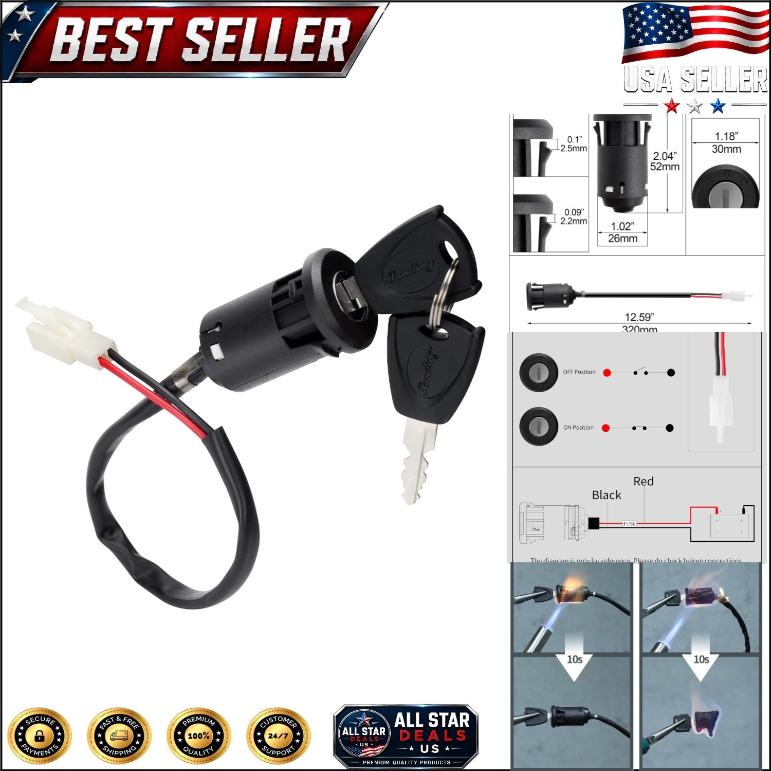 Durable Zinc Alloy Ignition Switch – Fireproof & Easy to Install for Motorcycles