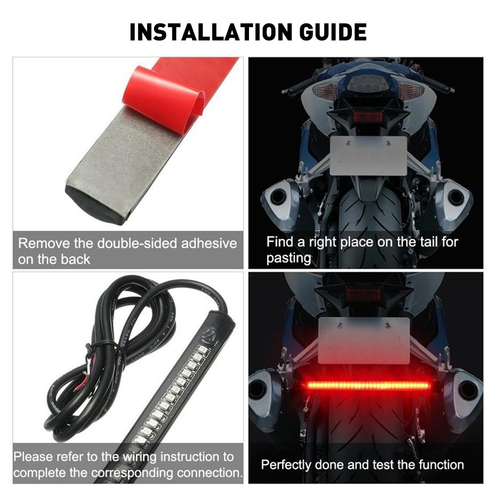 2x Flexible Motorcycle LED Strip 48LED Brake Stop Turn Signal Running Tail Light