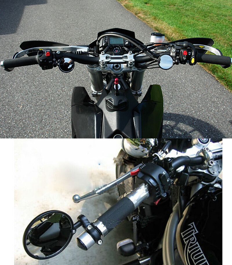 Black Folding Bar End Motorcycle Mirrors Round For Honda Suzuki Kawasaki Ducati