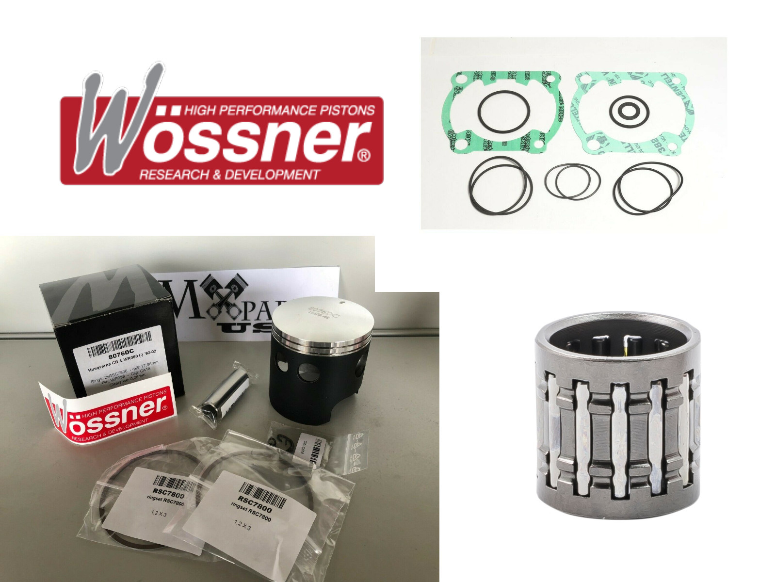 NEW WOSSNER HUSQVARNA PISTON GASKETS BEARNG CR360 WR360 CR WR 360 78 mm STD ‘C’