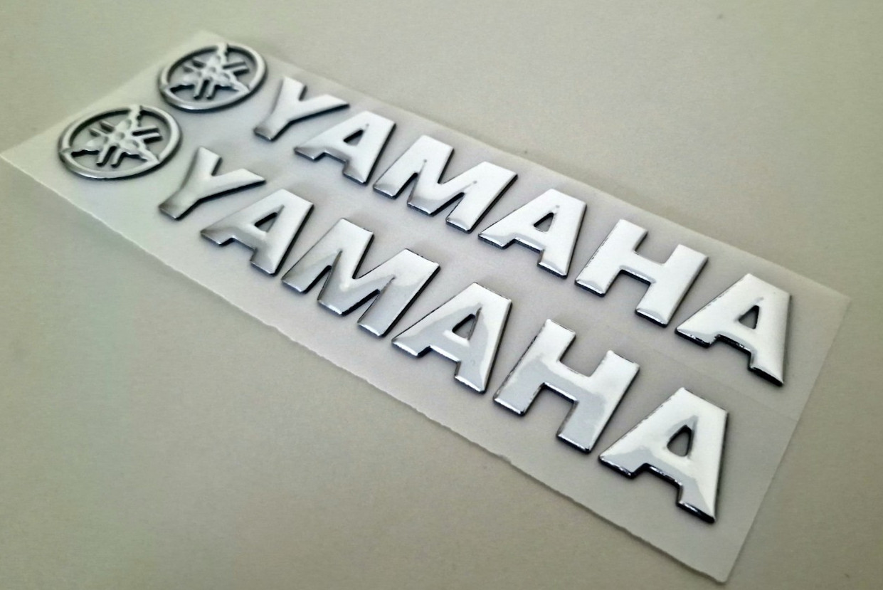 Yamaha Silver / Chrome 3D Tank Fairing Badge Emblem Logo Stickers Graphic Decals