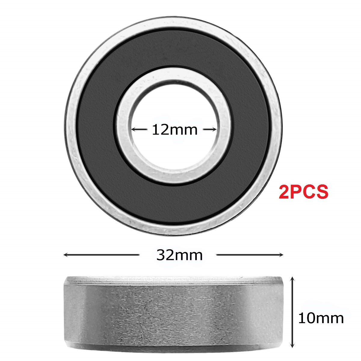 2PCS 6201-2RS BALL BEARING 6201-RS 12mm ID 32mm OD 10mm Width