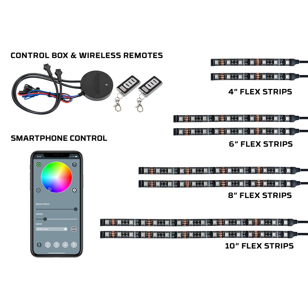 LEDGlow 8pc Bluetooth Million Color LED Motorcycle Light Kit w Smartphone App
