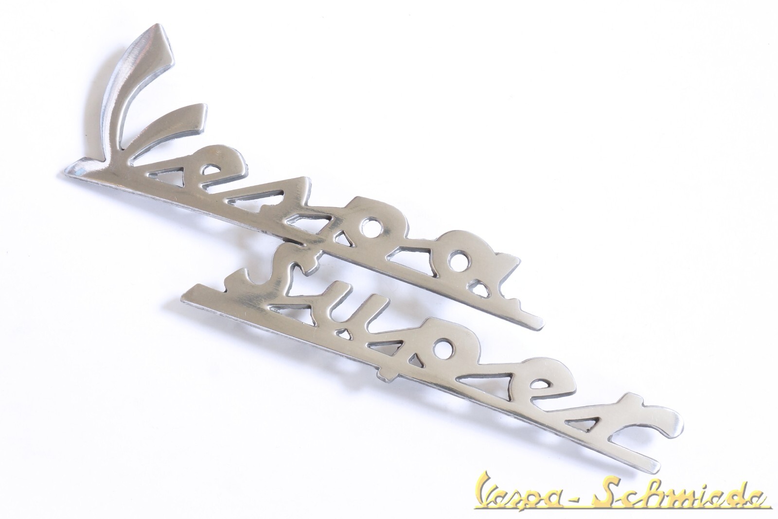 Lettering leg shield “Vespa Super” emblem front antique chrome 125 VNC 150 VBC