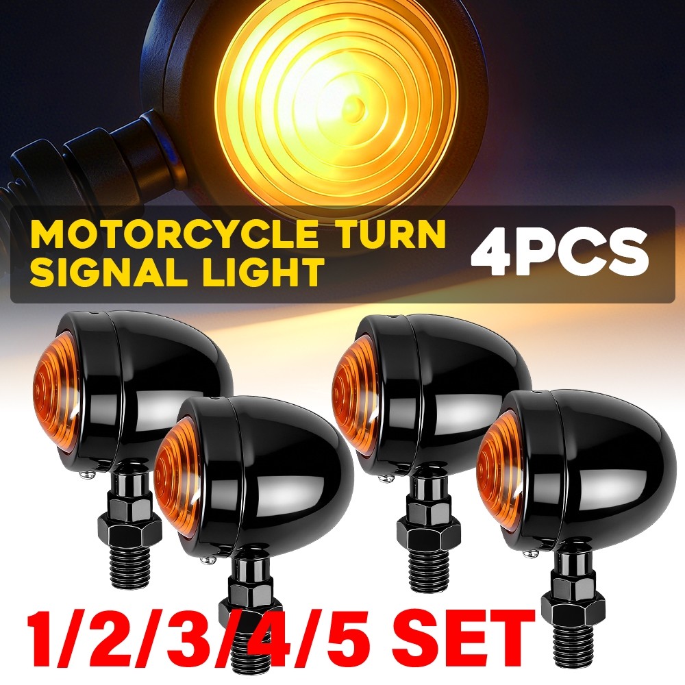 Motorcycle Amber Lens Turn Signals Light Black Bullet Lamps Universal 12V 1-5SET