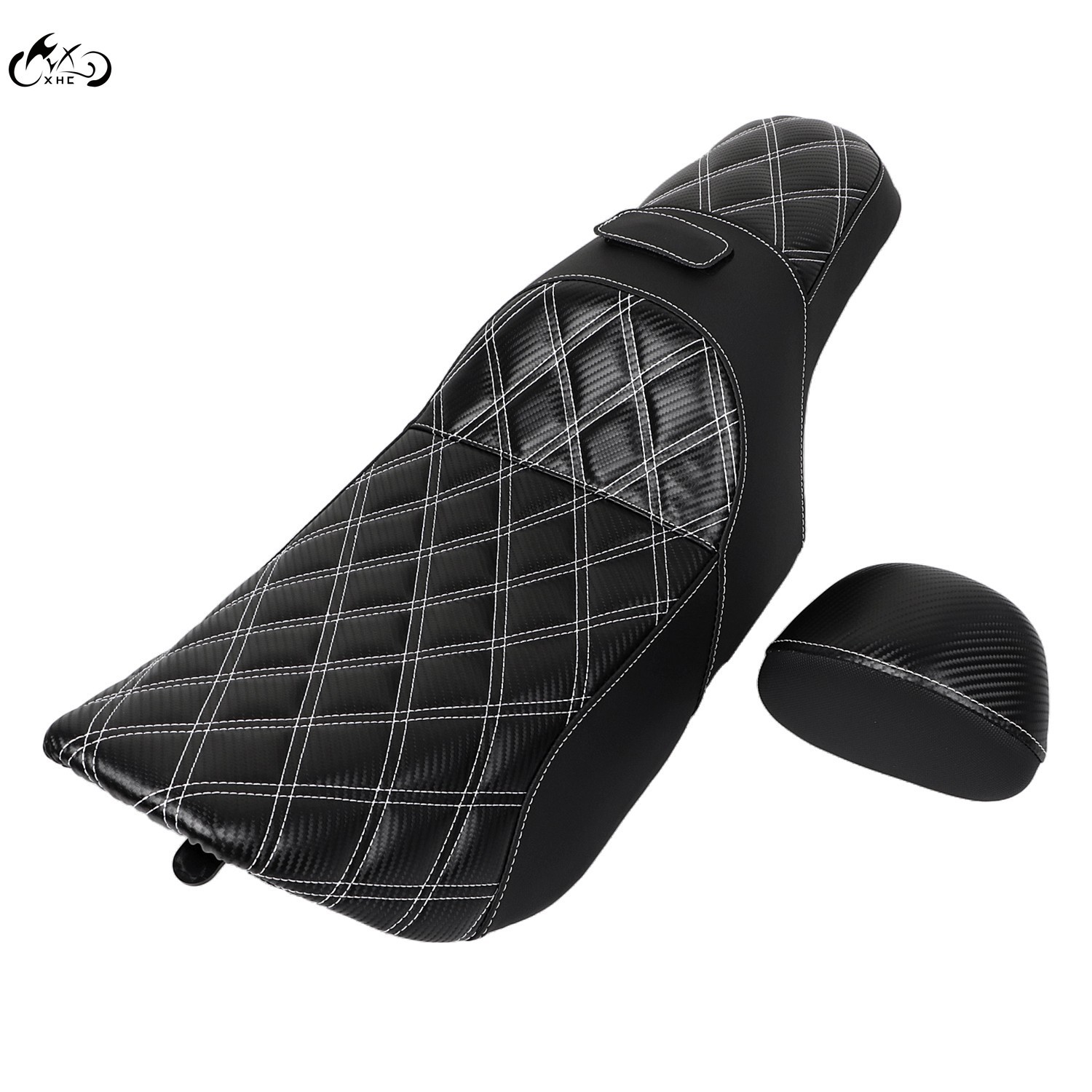 Driver Passenger Seat White Line w/ Backrest For Harley Street Glide Road King