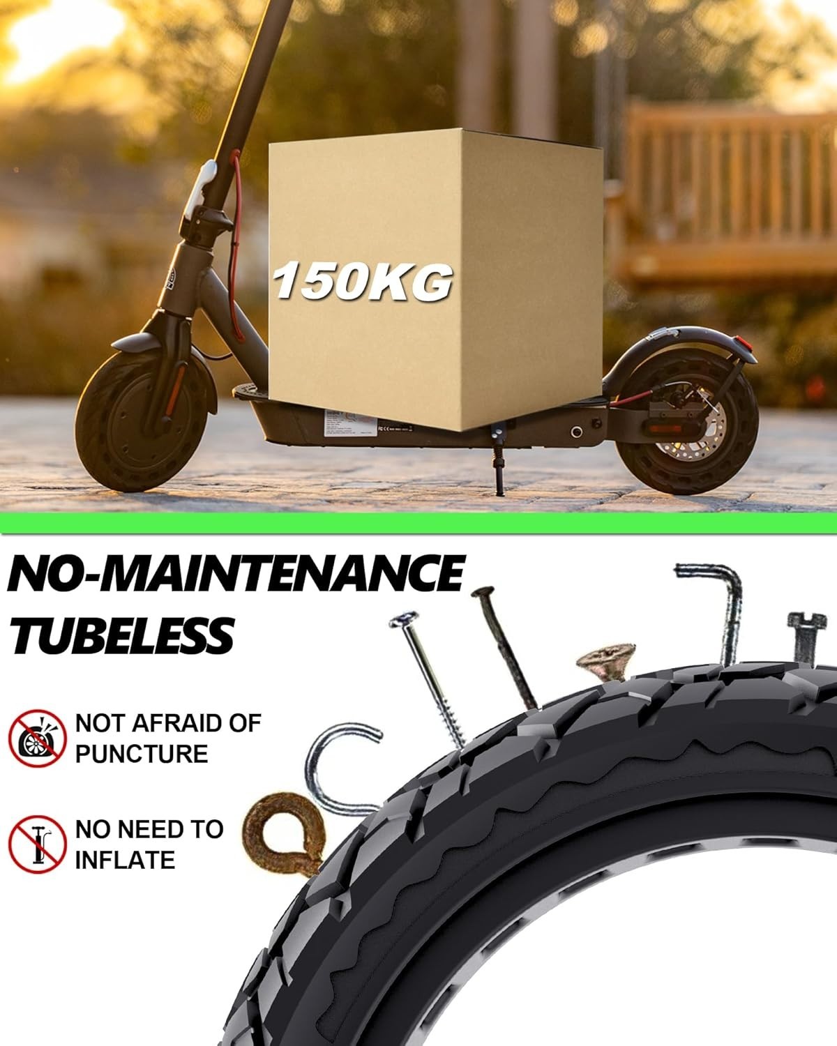 2-Pack 50/75-6.1 Tubeless Scooter Tires, Lightweight & Puncture-Proof Airless…