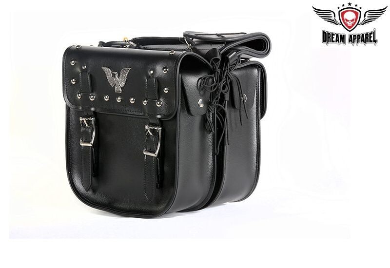 Motorbike Black Leather Saddlebag Eagle & Waterproof PVC Motorcycle Luggage