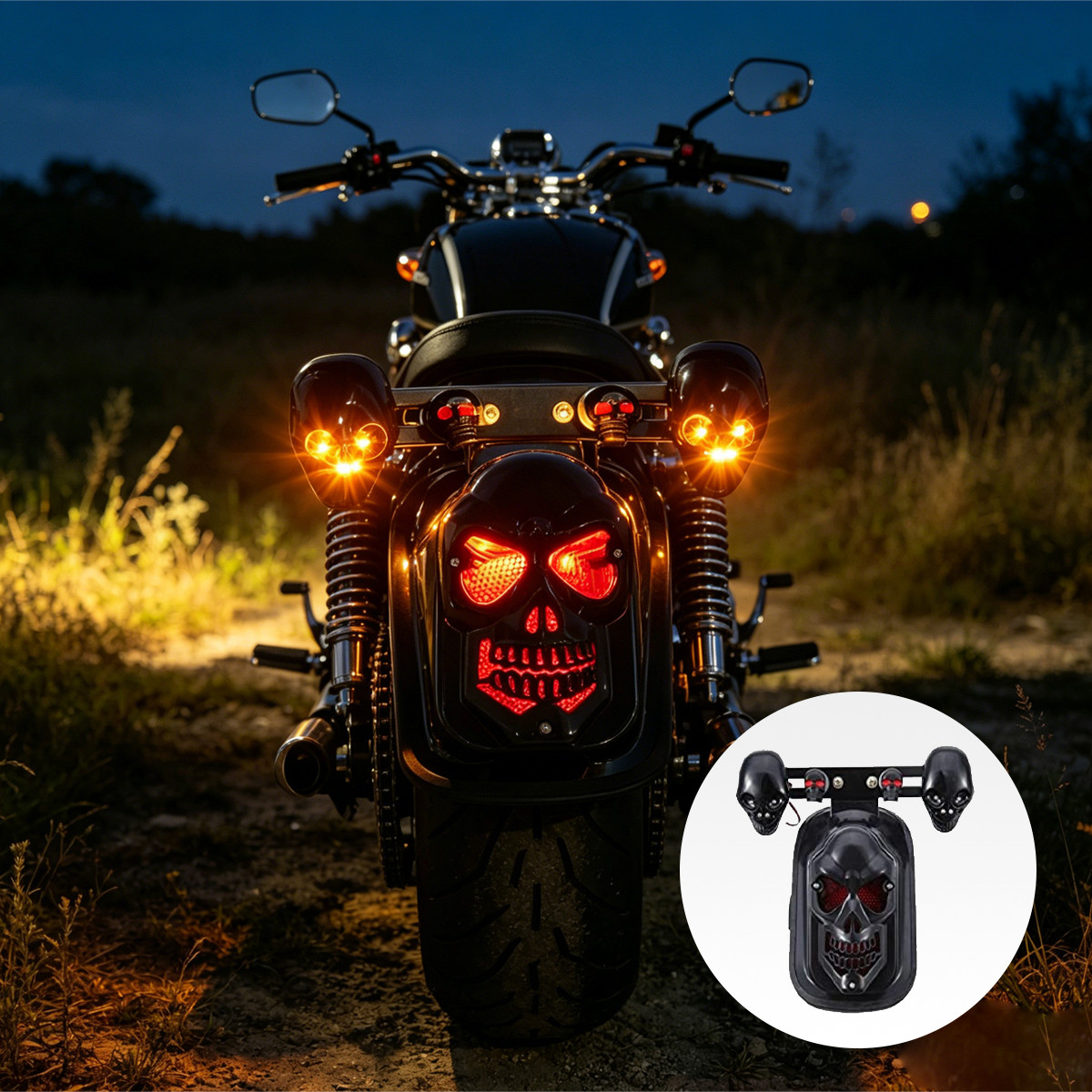 Skull Motorcycle Tail Brake Stop Light W/2 LED Turn Signal Lamp For Harley Honda