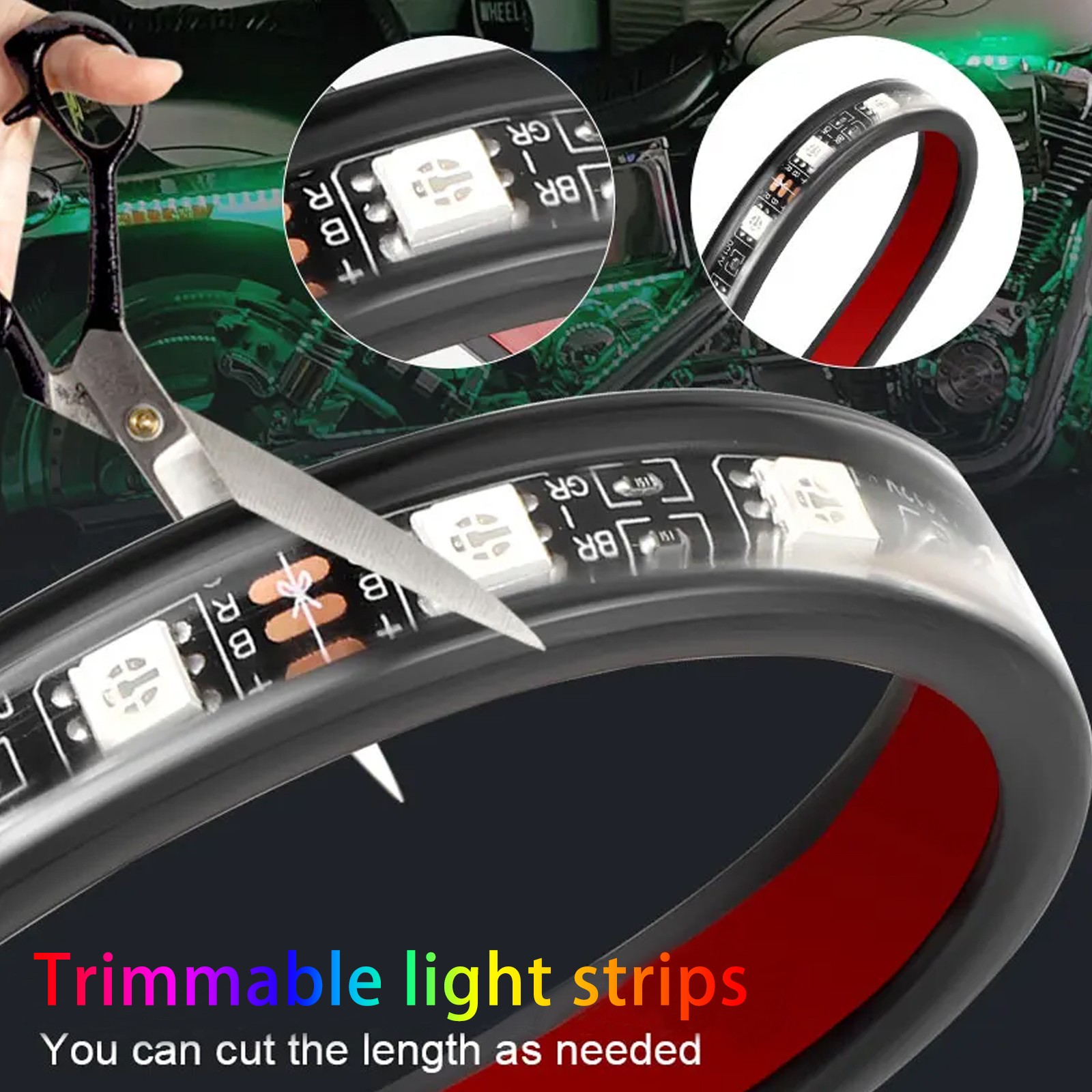12pcs Motorcycle Underglow Neon Atmosphere Glow Light Strip Kit Control RGB APP