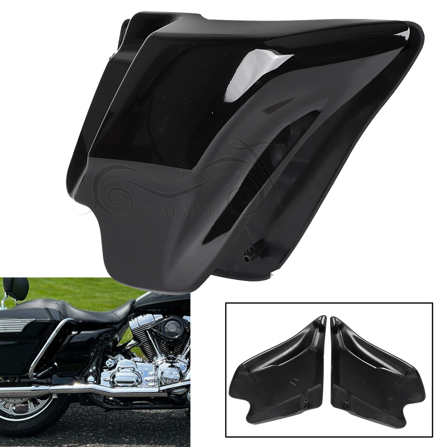 Vivid Black Side Covers Panel Cowl Fit For Harley Road Electra Glide FLHTCU FLHT