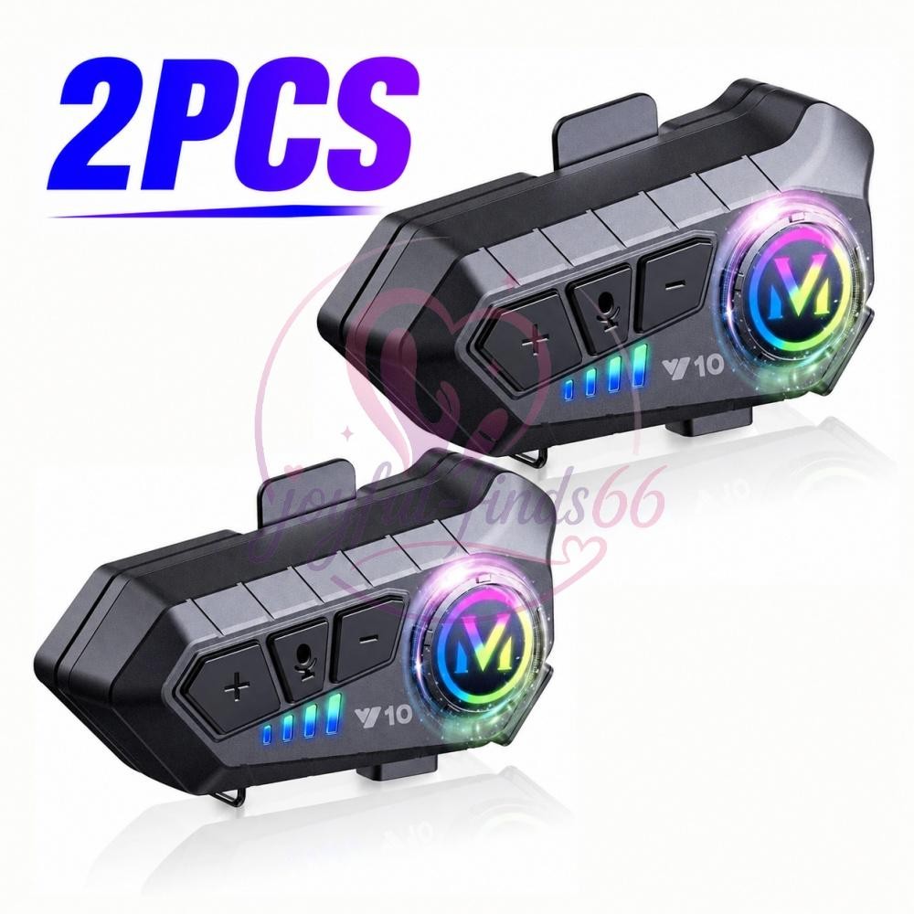 2PCS Bluetooth 5.3 Motorcycle Helmet Headset Waterproof Headphone Hands-Free LED