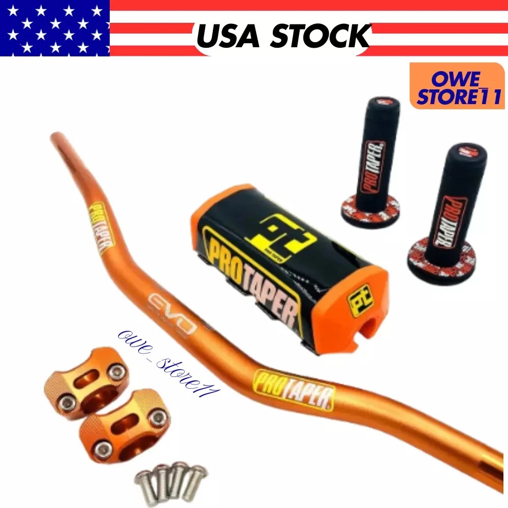 Original “Evo” PRO TAPER Handlebar Fat Bar DIRT BIKE ATV Quad 1-1/8″ GRIPS Pads