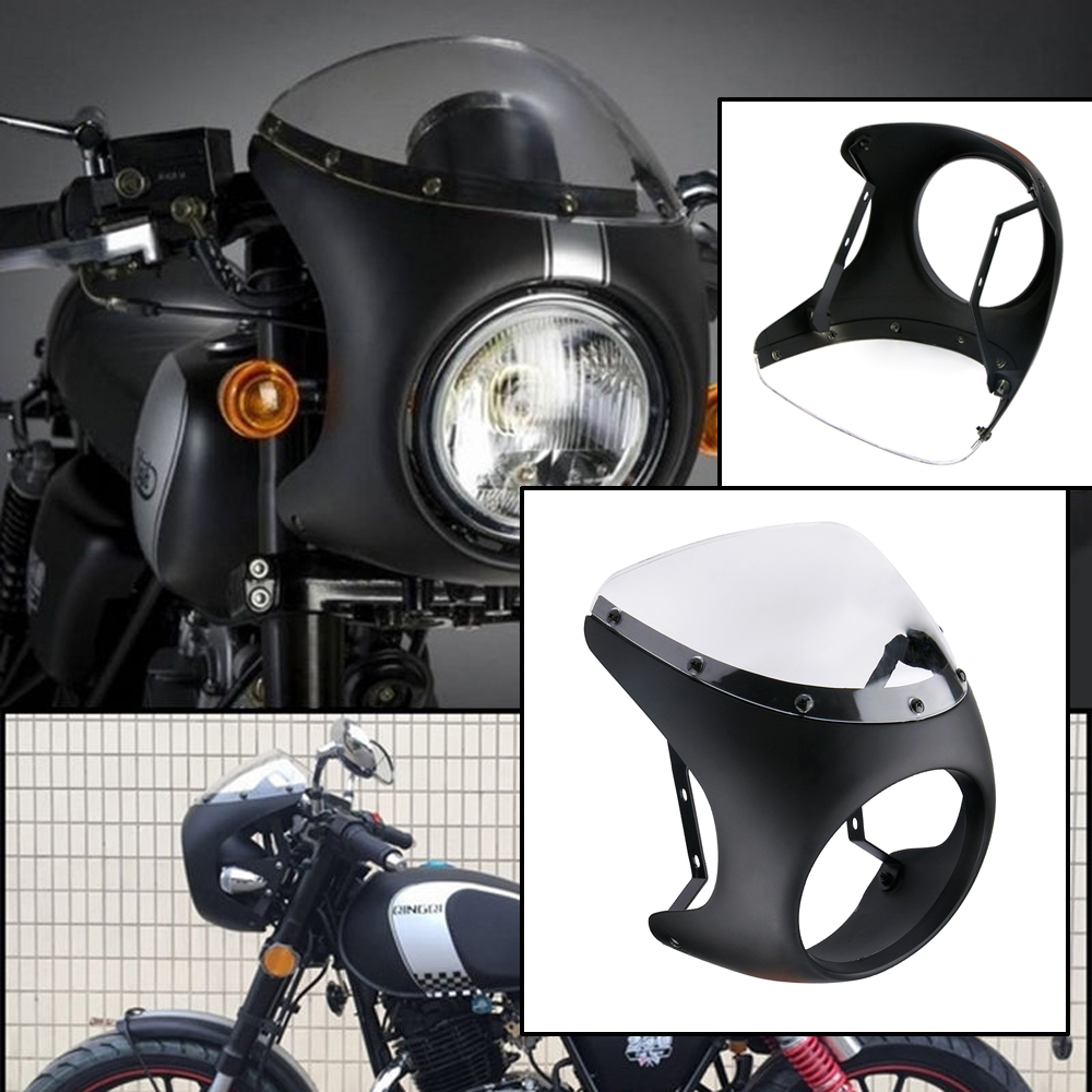 Matt Black 7” Headlight Cowl Windshield Fairing Windscreen Mask For Cafe Racer