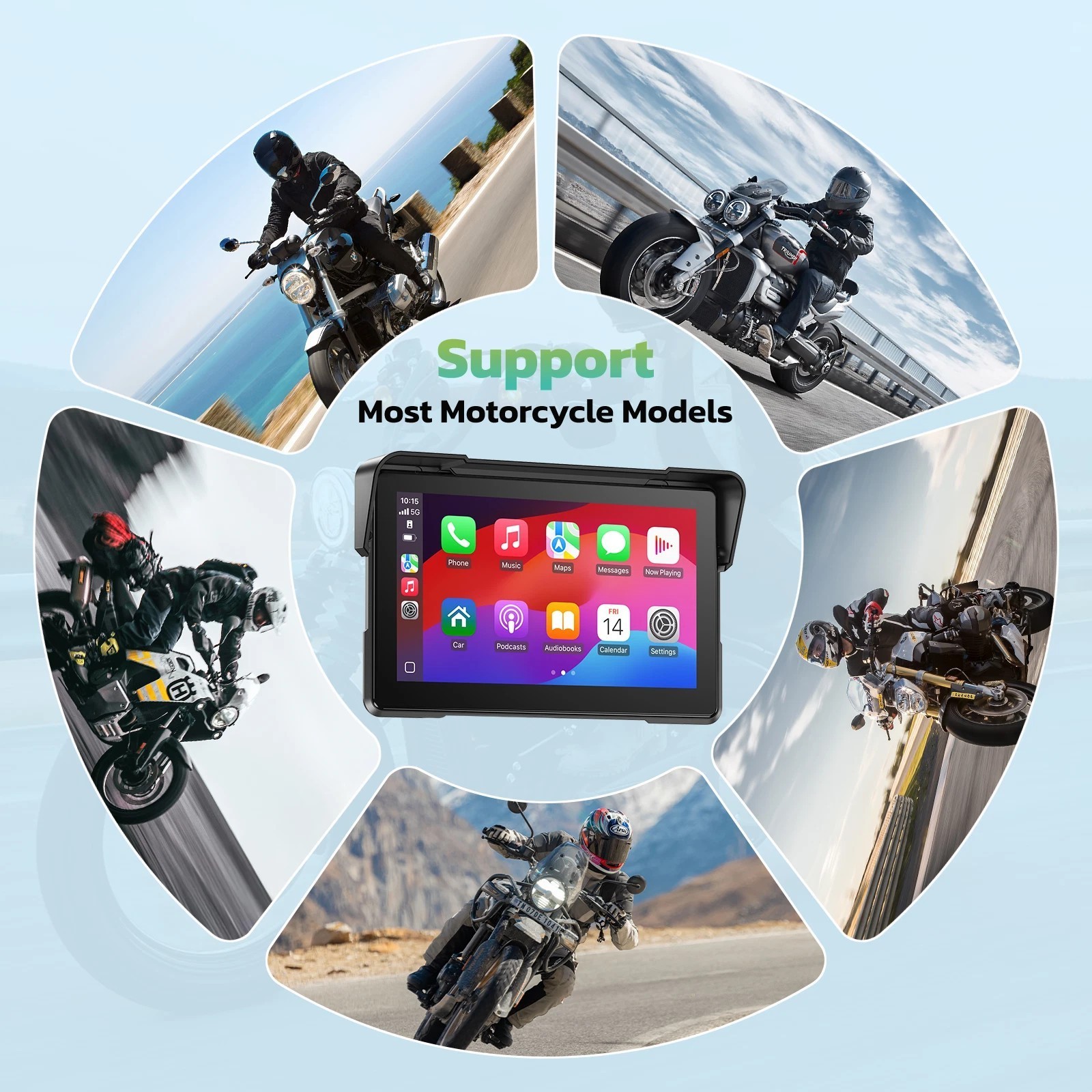 7″ Touch Screen Portable Moto Stereo Wireless CarPlay Android Auto Waterproof