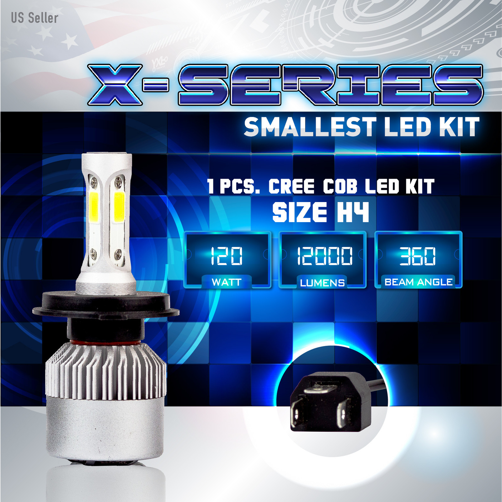 120W 12000LM CREE COB LED Motorcycle Headlight Hi Lo Kit 6000K White H4 9003 (A)