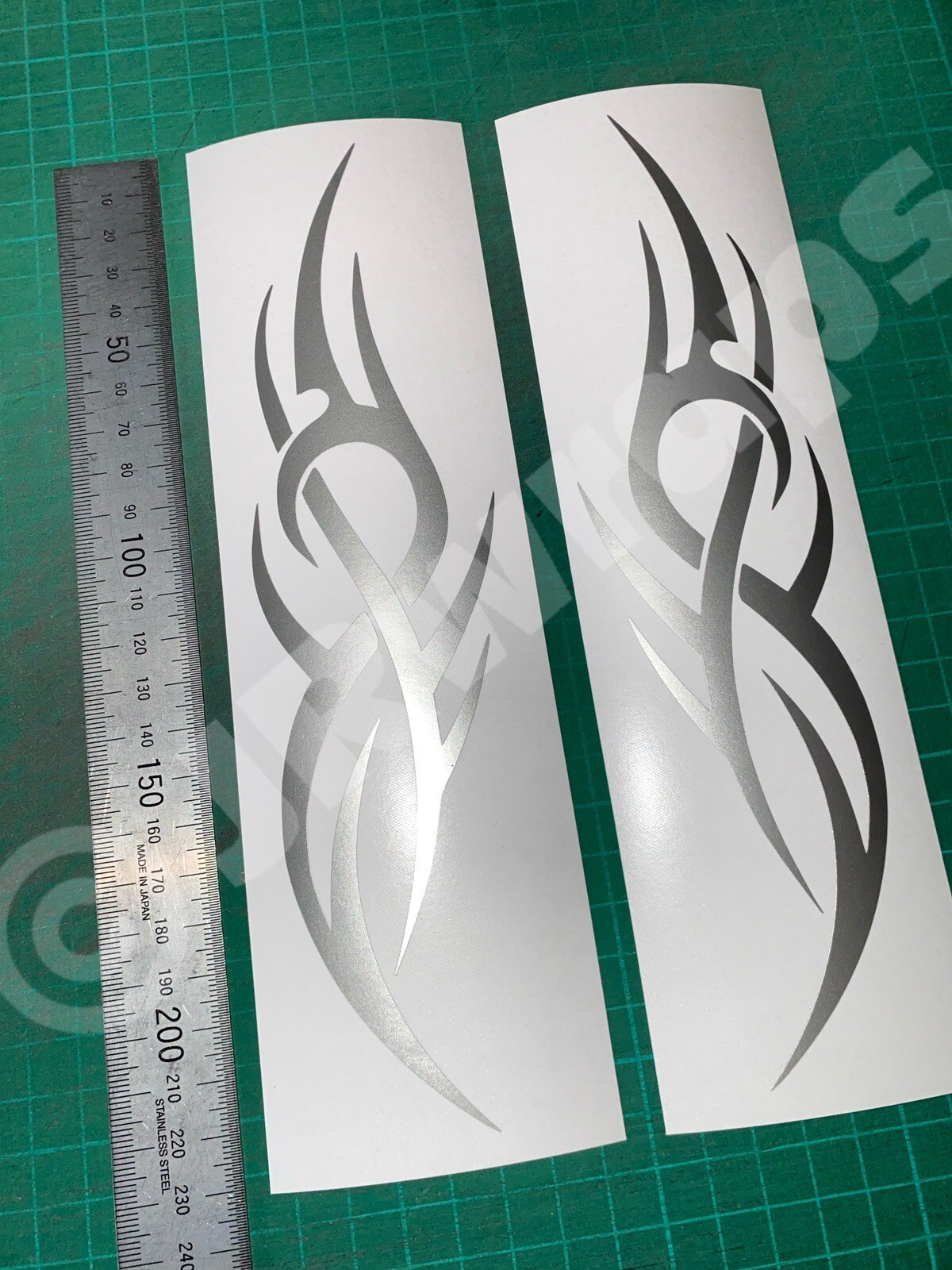 (X2) Tribal Flame Decals Stickers Motorbike Tank Boat Car 220x55mm Gloss Silver