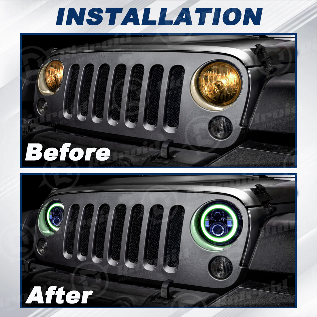 7″ LED Headlight Green Angel Eyes For Harley-Davidson Honda Yamaha Motorcycle US