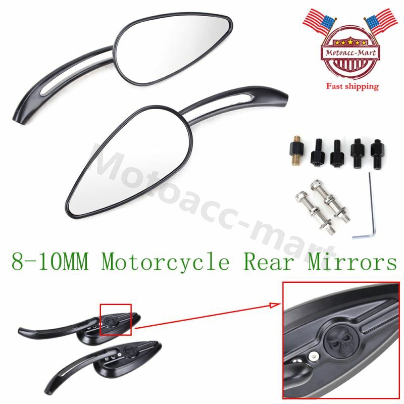 Black Skull Teardrop Motorcycle Rearview Mirrors For Harley Sportster XL883 Dyna